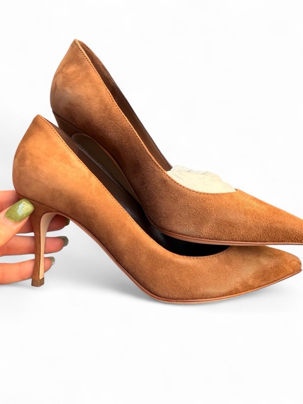 Sergio Rossi Suede Pointed-Toe Pump in Camel Brown